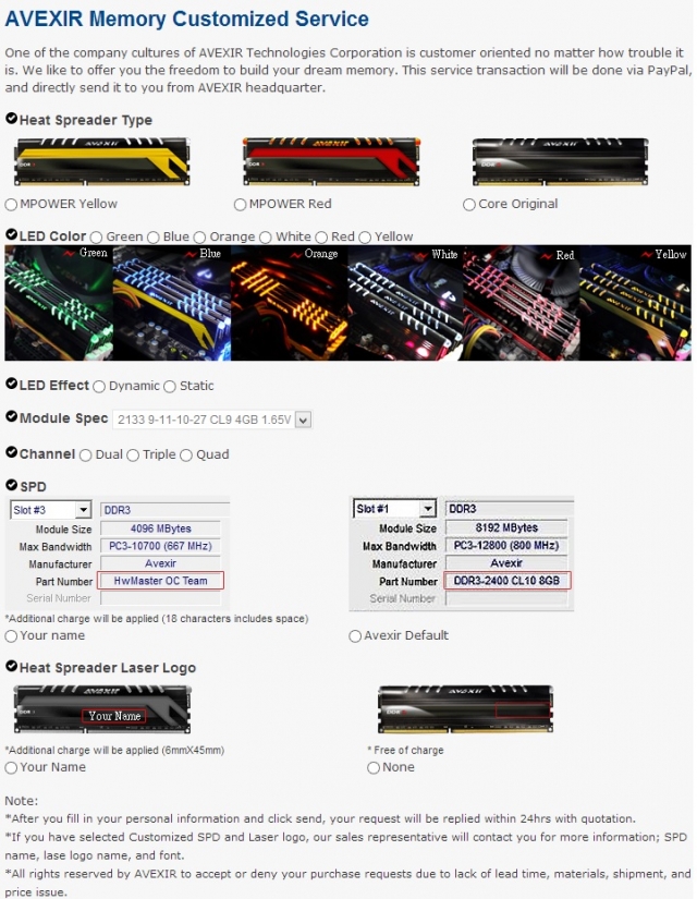 AVEXIR Ram customization service